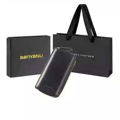 班亚奴 时尚真皮腰挂大容量多功能汽车收纳 牛皮 钱包卡包钥匙包 常规 男女同款情侣款 黑色/咖啡色/卡其色/酒红色/蓝色/杏黄色