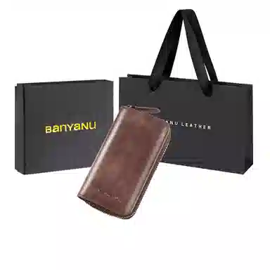 班亚奴 时尚真皮腰挂大容量多功能汽车收纳 牛皮 钱包卡包钥匙包 常规 男女同款情侣款 黑色/咖啡色/卡其色/酒红色/蓝色/杏黄色