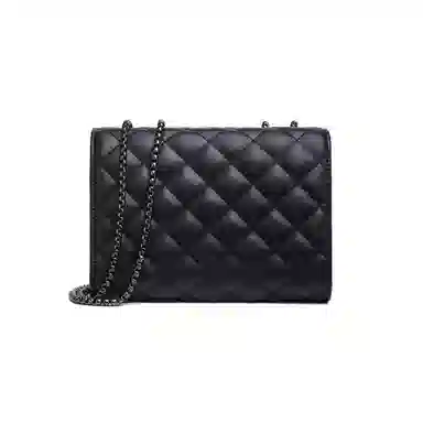 红蜻蜓 经典复古潮流时尚小众简约高级感通勤百搭菱格大容量 牛皮真皮 链条小方包斜挎单肩包 常规 女款 黑色/白色