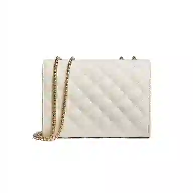 红蜻蜓 经典复古潮流时尚小众简约高级感通勤百搭菱格大容量 牛皮真皮 链条小方包斜挎单肩包 常规 女款 黑色/白色