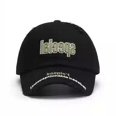 白卷 户外休闲软顶宽檐破洞字母刺绣 棉 棒球帽 男女同款情侣款