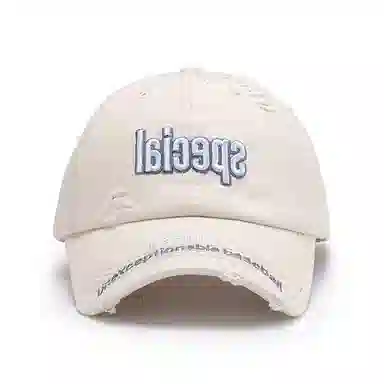 白卷 户外休闲软顶宽檐破洞字母刺绣 棉 棒球帽 男女同款情侣款