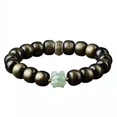 易明居 十二生肖文玩佛珠 黑曜石 玉石手串 男女同款情侣款