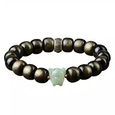易明居 十二生肖文玩佛珠 黑曜石 玉石手串 男女同款情侣款
