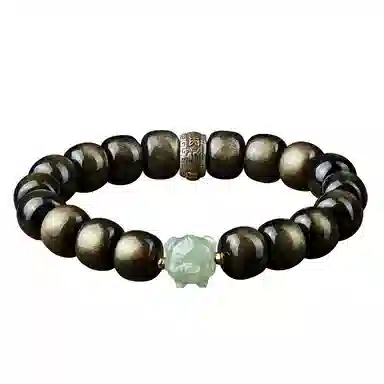 易明居 十二生肖文玩佛珠 黑曜石 玉石手串 男女同款情侣款