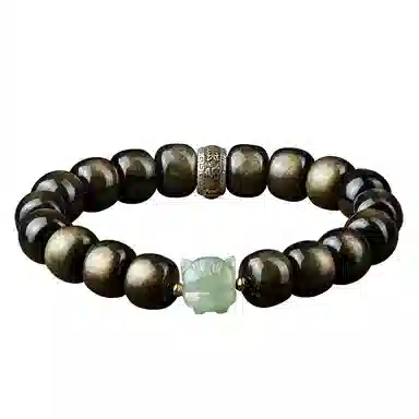 易明居 十二生肖文玩佛珠 黑曜石 玉石手串 男女同款情侣款