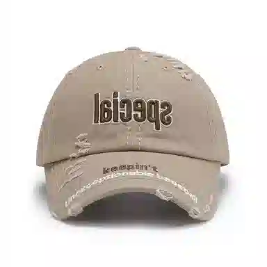 白卷 户外休闲软顶宽檐破洞字母刺绣 棉 棒球帽 男女同款情侣款