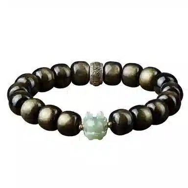 易明居 十二生肖文玩佛珠 黑曜石 玉石手串 男女同款情侣款