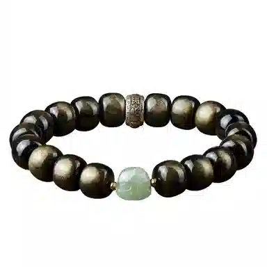 易明居 十二生肖文玩佛珠 黑曜石 玉石手串 男女同款情侣款