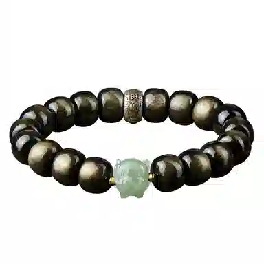 易明居 十二生肖文玩佛珠 黑曜石 玉石手串 男女同款情侣款