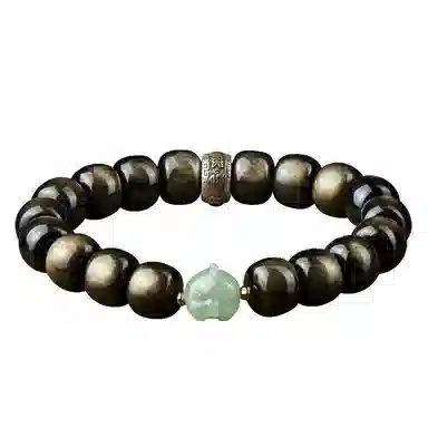 易明居 十二生肖文玩佛珠 黑曜石 玉石手串 男女同款情侣款