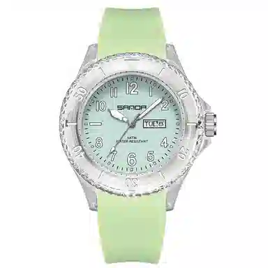 三达石英手表学生男女同款户外防水夜光简约可爱日历透明表壳国表 黑色表盘男女同款石英机芯