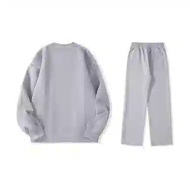 我是大卫 纯色圆领宽松休闲卫衣束脚系带长裤卫衣套装 男女同款