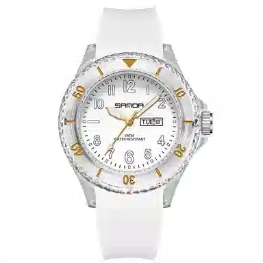 三达石英手表学生男女同款户外防水夜光简约可爱日历透明表壳国表 黑色表盘男女同款石英机芯