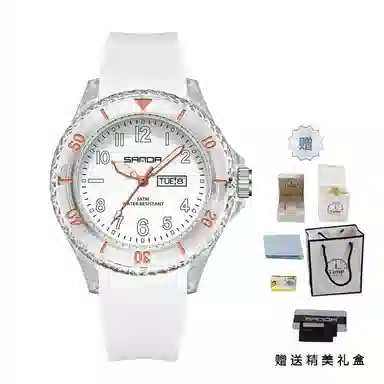 三达石英手表学生男女同款户外防水夜光简约可爱日历透明表壳国表 黑色表盘男女同款石英机芯