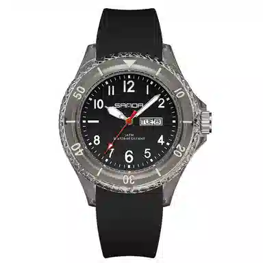 三达石英手表学生男女同款户外防水夜光简约可爱日历透明表壳国表 黑色表盘男女同款石英机芯