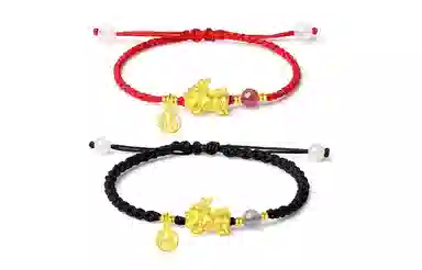 银千惠 貔貅编织手绳 新中式招财貔貅转运珠甜蜜一对国潮风吞金兽本命年红绳平安福字牌手饰 玛瑙 手链 男女同款情侣款 礼盒装