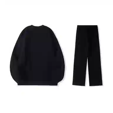 我是大卫 纯色圆领宽松休闲卫衣束脚系带长裤卫衣套装 男女同款