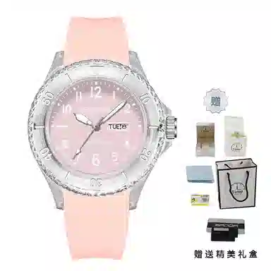 三达石英手表学生男女同款户外防水夜光简约可爱日历透明表壳国表 黑色表盘男女同款石英机芯