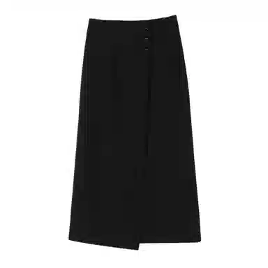 晚白 纯色高腰包臀休闲长裙  女款  黑色