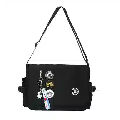 泰克森 单肩包日系简约时尚斜挎包校园工装休闲原宿挎包 尼龙 大号 白色/蓝色/黑色 男女同款情侣款