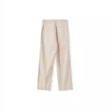 我是大卫 亚麻纯色高腰简约垂感直筒宽松休闲裤 男女同款 深米色