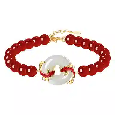 秦福炫 锦鲤平安扣 串珠国潮复古经典古风小众设计民族风新中式 玉髓 玉石手串 女款