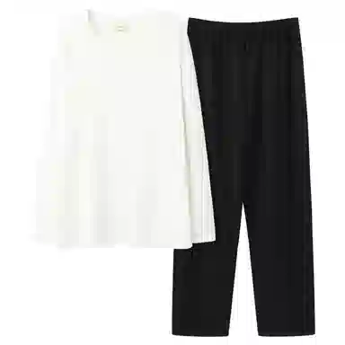 俏佳人 简约净色纯棉套头春秋季睡衣男士休闲宽松可外穿青少年长袖长裤 家居套装  男款  黑色 白色