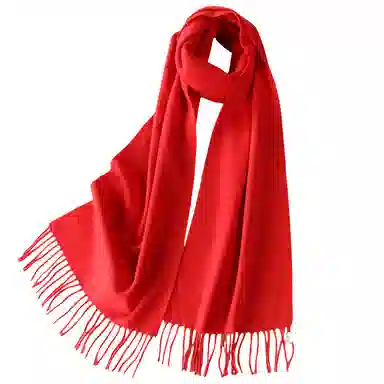 恒源祥 纯色简约 大红色 绒线围巾 男女同款情侣款
