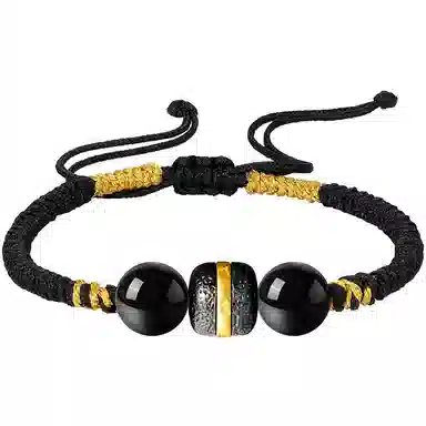 秦福炫 古风新中式大气 黑曜石 玉石手链/脚链 男款 礼盒装