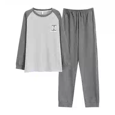 俏佳人 纯棉套头睡衣男士春秋季纯色简约休闲宽松可外穿青少年长袖长裤 家居套装  男款  灰色