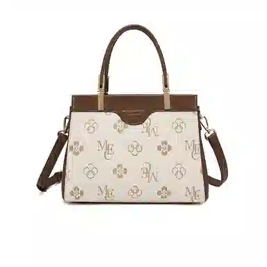 稻草人 简约时尚通勤撞色复古大容量 聚氯乙烯革拼聚氨酯革 手提包 常规 女款 深棕色/米白