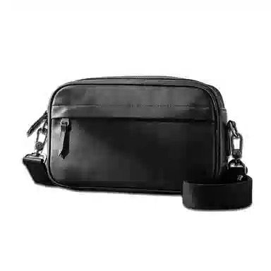 后步 原创小众不撞款设计简约休闲百搭通勤青年个性 头层植鞣牛皮真皮 斜挎邮差包单肩 常规 男女同款情侣款 黑色