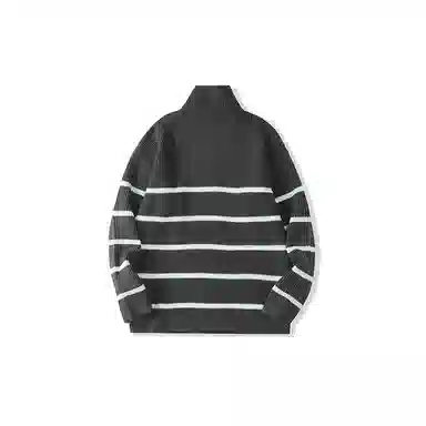 我是大卫 条纹翻领半拉链装饰休闲套头长袖针织衫 男女同款