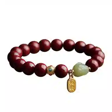 易明居 纳八方财运貔貅佛珠手链招财纳福牌转运珠串珠 再造辰砂朱砂 玉石手串 男女同款情侣款 生日