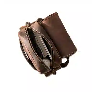 后步 设计时尚复古大容量百搭通勤休闲个性 头层牛皮 双肩电脑旅行背包 男女同款情侣款 深棕色