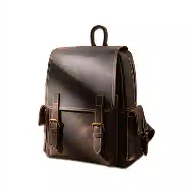后步 设计时尚复古大容量百搭通勤休闲个性 头层牛皮 双肩电脑旅行背包 男女同款情侣款 深棕色