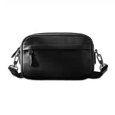 后步 原创小众不撞款设计简约休闲百搭通勤青年个性 头层植鞣牛皮真皮 斜挎邮差包单肩 常规 男女同款情侣款 黑色