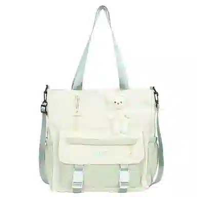 泰克森 大容量可爱高中生 尼龙 手拎书袋补习袋手提袋斜挎包 中号 男女同款情侣款 白色/米色/粉色/紫色/黑色