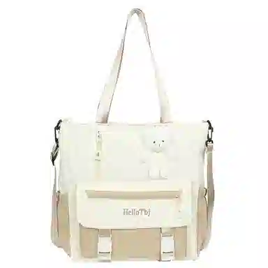 泰克森 大容量可爱高中生 尼龙 手拎书袋补习袋手提袋斜挎包 中号 男女同款情侣款 白色/米色/粉色/紫色/黑色