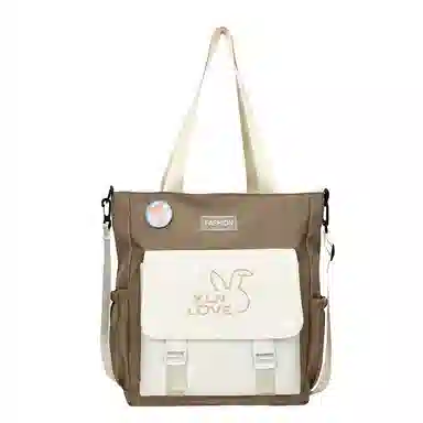 泰克森 初高中生大容量撞色拼接 复合布 单肩包 中号 男女同款情侣款 米白配粉色/卡其配米白/米白配棕色/米白配绿色/黑色配绿色