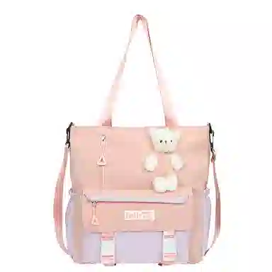 泰克森 大容量可爱高中生 尼龙 手拎书袋补习袋手提袋斜挎包 中号 男女同款情侣款 白色/米色/粉色/紫色/黑色