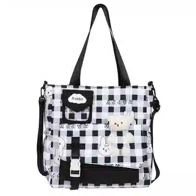 泰克森 大容量卡通补习袋手提补课包中小学生格子尼龙单肩斜挎包男女通用多色