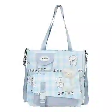 泰克森 大容量卡通补习袋手提补课包中小学生格子尼龙单肩斜挎包男女通用多色