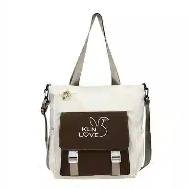 泰克森 初高中生大容量撞色拼接 复合布 单肩包 中号 男女同款情侣款 米白配粉色/卡其配米白/米白配棕色/米白配绿色/黑色配绿色