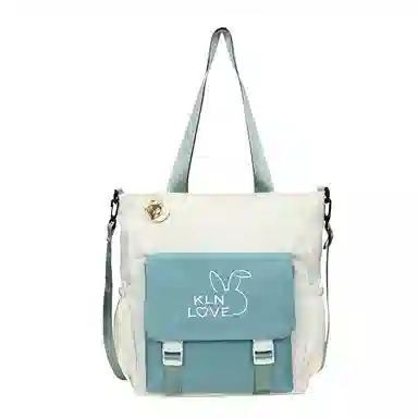 泰克森 初高中生大容量撞色拼接 复合布 单肩包 中号 男女同款情侣款 米白配粉色/卡其配米白/米白配棕色/米白配绿色/黑色配绿色