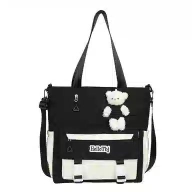 泰克森 大容量可爱高中生 尼龙 手拎书袋补习袋手提袋斜挎包 中号 男女同款情侣款 白色/米色/粉色/紫色/黑色