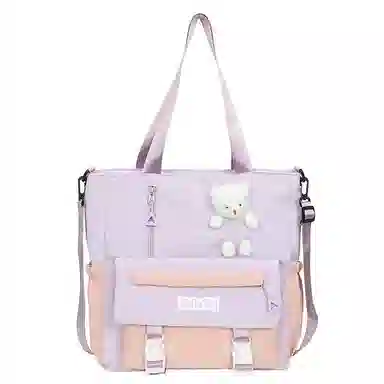 泰克森 大容量可爱高中生 尼龙 手拎书袋补习袋手提袋斜挎包 中号 男女同款情侣款 白色/米色/粉色/紫色/黑色