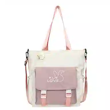 泰克森 初高中生大容量撞色拼接 复合布 单肩包 中号 男女同款情侣款 米白配粉色/卡其配米白/米白配棕色/米白配绿色/黑色配绿色