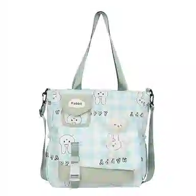 泰克森 大容量卡通补习袋手提补课包中小学生格子尼龙单肩斜挎包男女通用多色